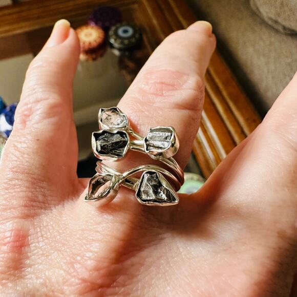 Unbranded Jewelry - Natural Herkimer Diamond & Meteorite Campo Del Cielo Sterling Ring